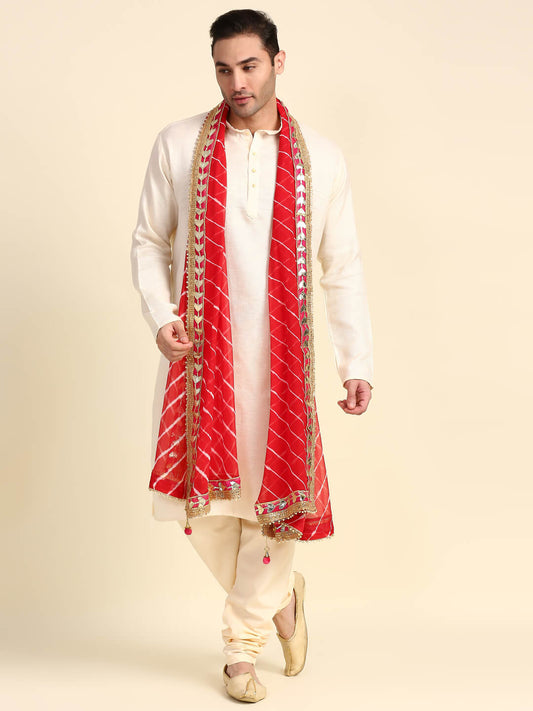 Men's Red Leharia Dupatta for Kurta/Sherwani/Achkan