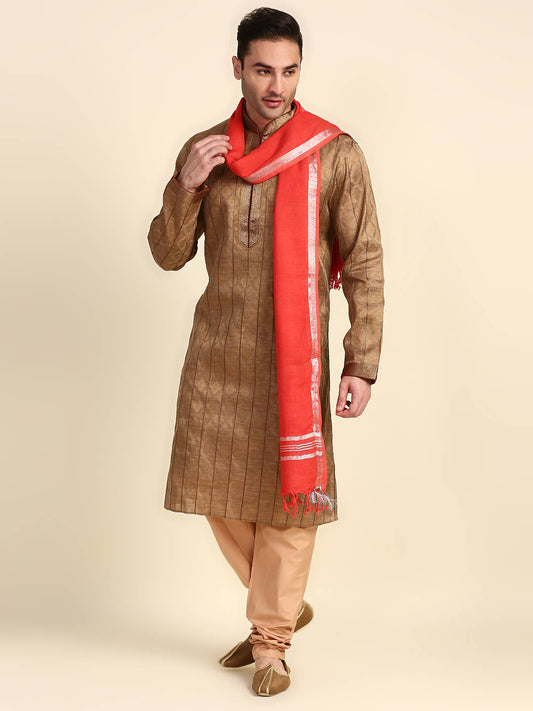 Men's Red Linen Dupatta for Kurta/Sherwani/Achkan