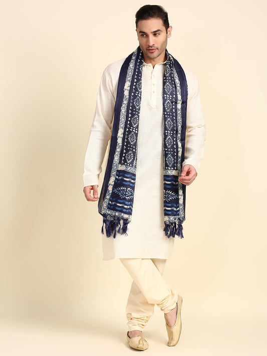 Men's Indigo Printed Silk Dupatta for Kurta/Sherwani/Achkan
