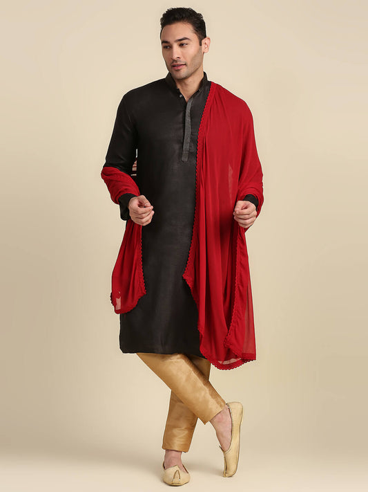 Men's Plain Maroon Chiffon Dupatta for Kurta/Sherwani/Achkan
