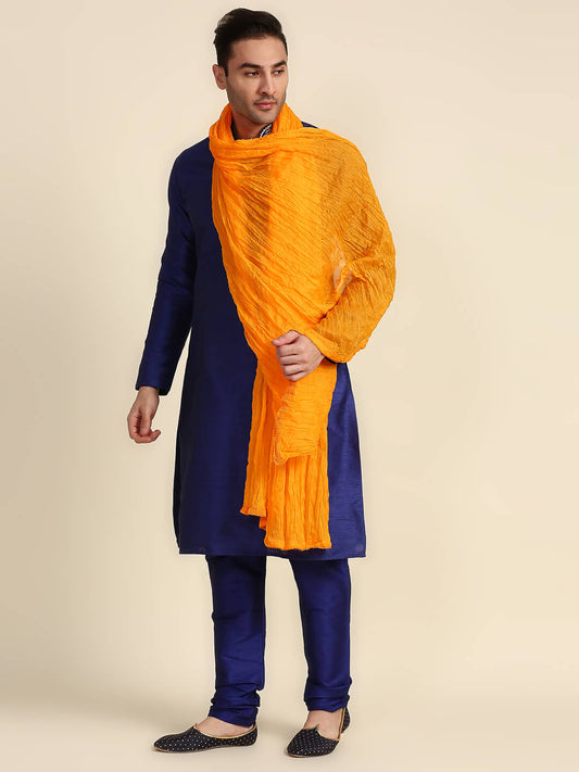 Men's Pure Cotton Kesari Orange Dupatta for Kurta/Sherwani/Achkan