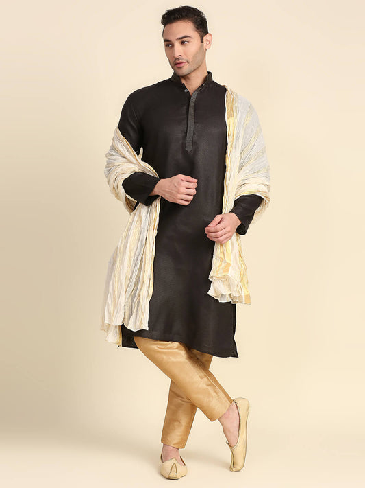 Men's Cream & Gold Pure Cotton Dupatta for Kurta/Sherwani/Achkan
