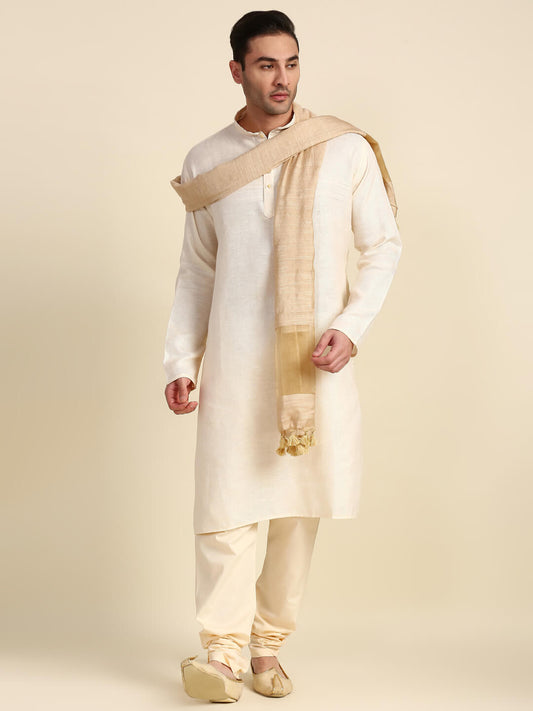 Men's Dull Gold Linen Dupatta for Kurta/Sherwani/Achkan