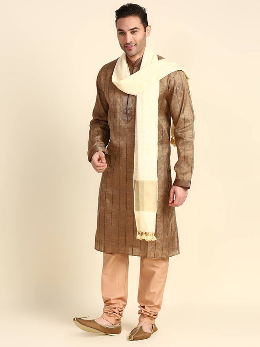Men's Cream Linen Dupatta for Kurta/Sherwani/Achkan