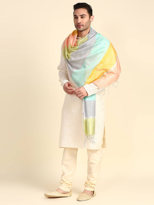Men's Multicoloured Silk Blend Dupatta for Kurta/Sherwani/Achkan