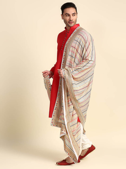 Men's Embroidered Grey & Multi Dupatta for Kurta/Sherwani/Achkan