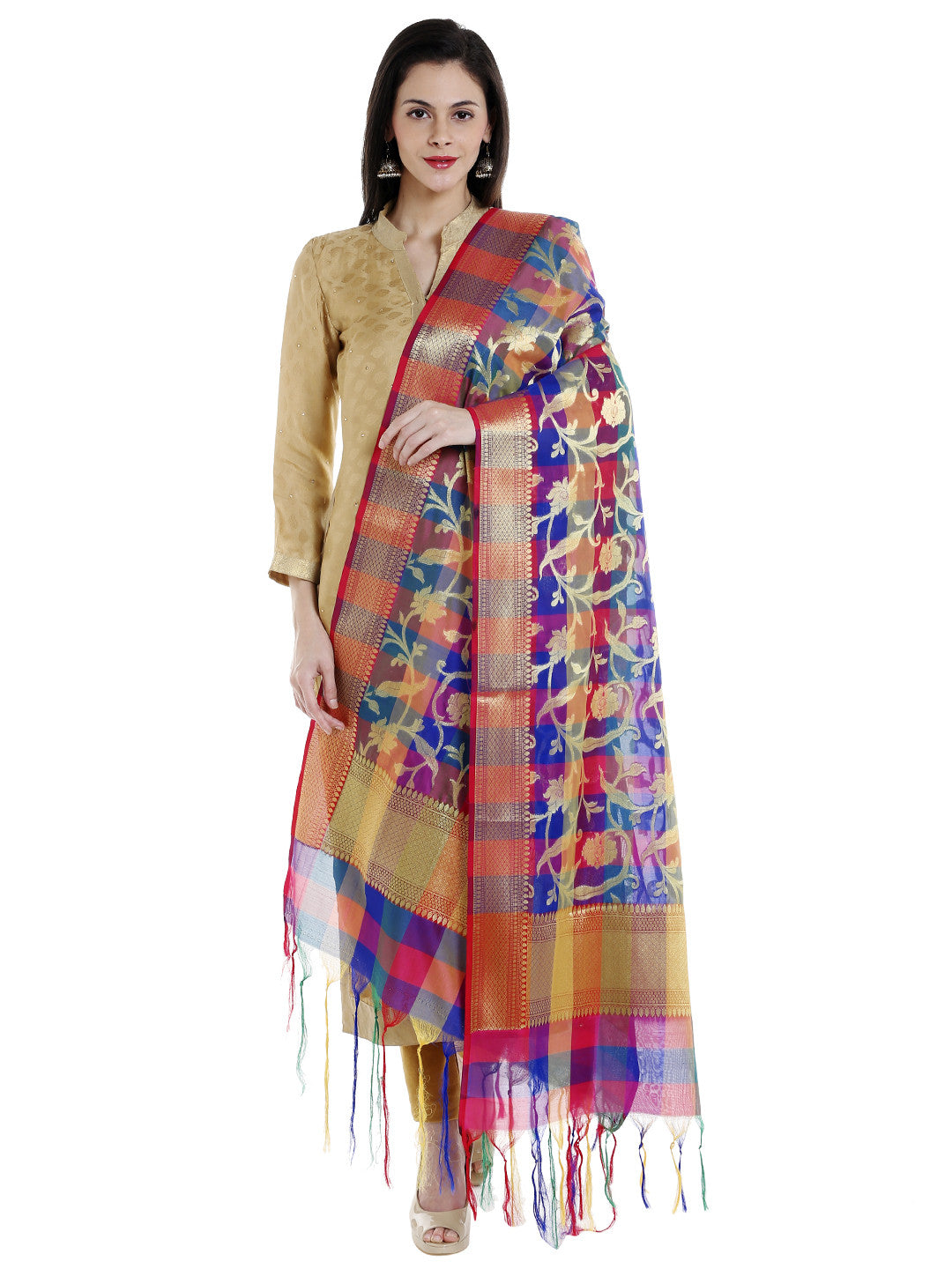 Dupatta Bazaar Woman's Multicoloured Woven Banarasi Silk  Dupatta - Dupatta Bazaar