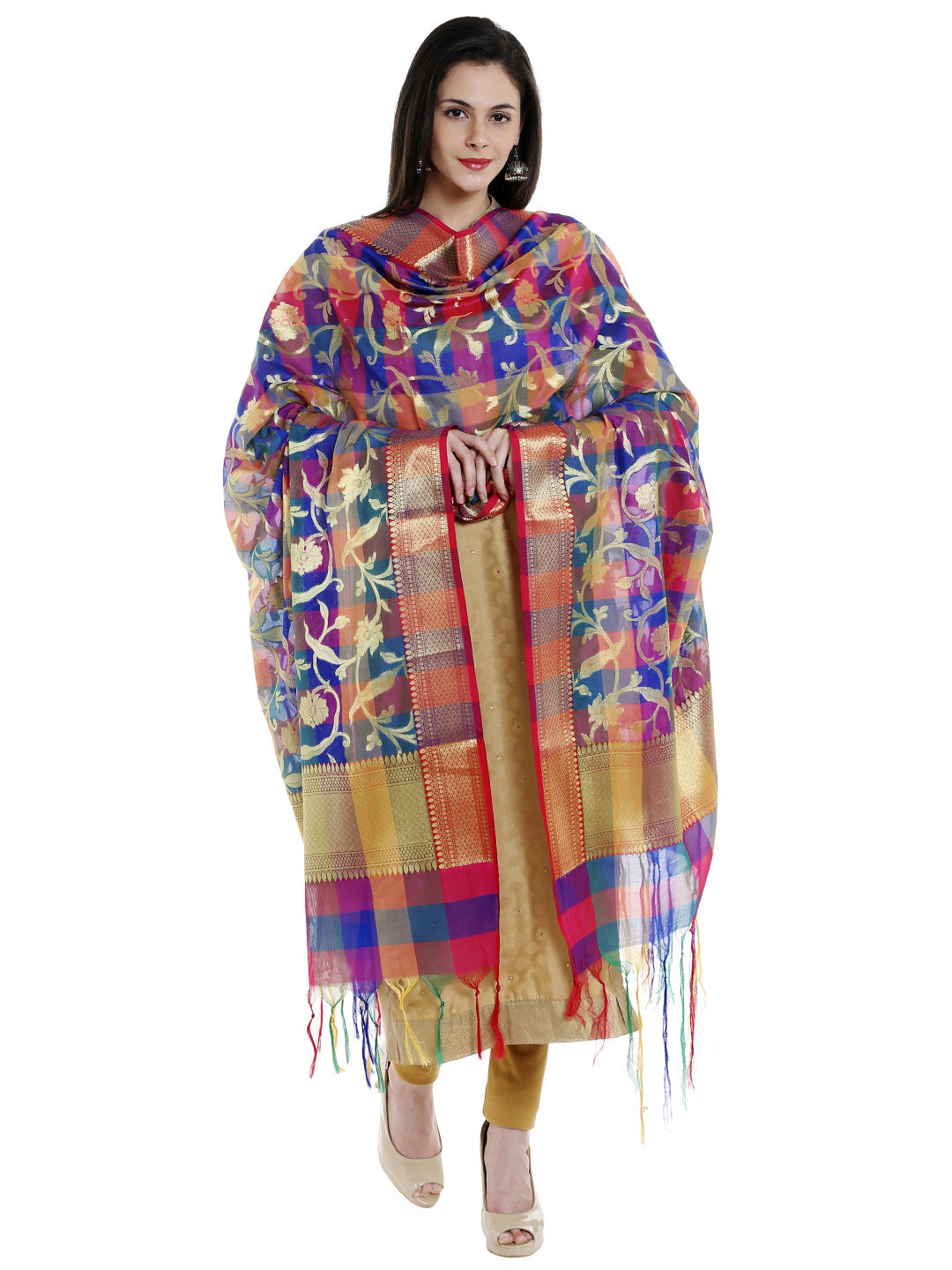 Dupatta Bazaar Woman's Multicoloured Woven Banarasi Silk  Dupatta - Dupatta Bazaar