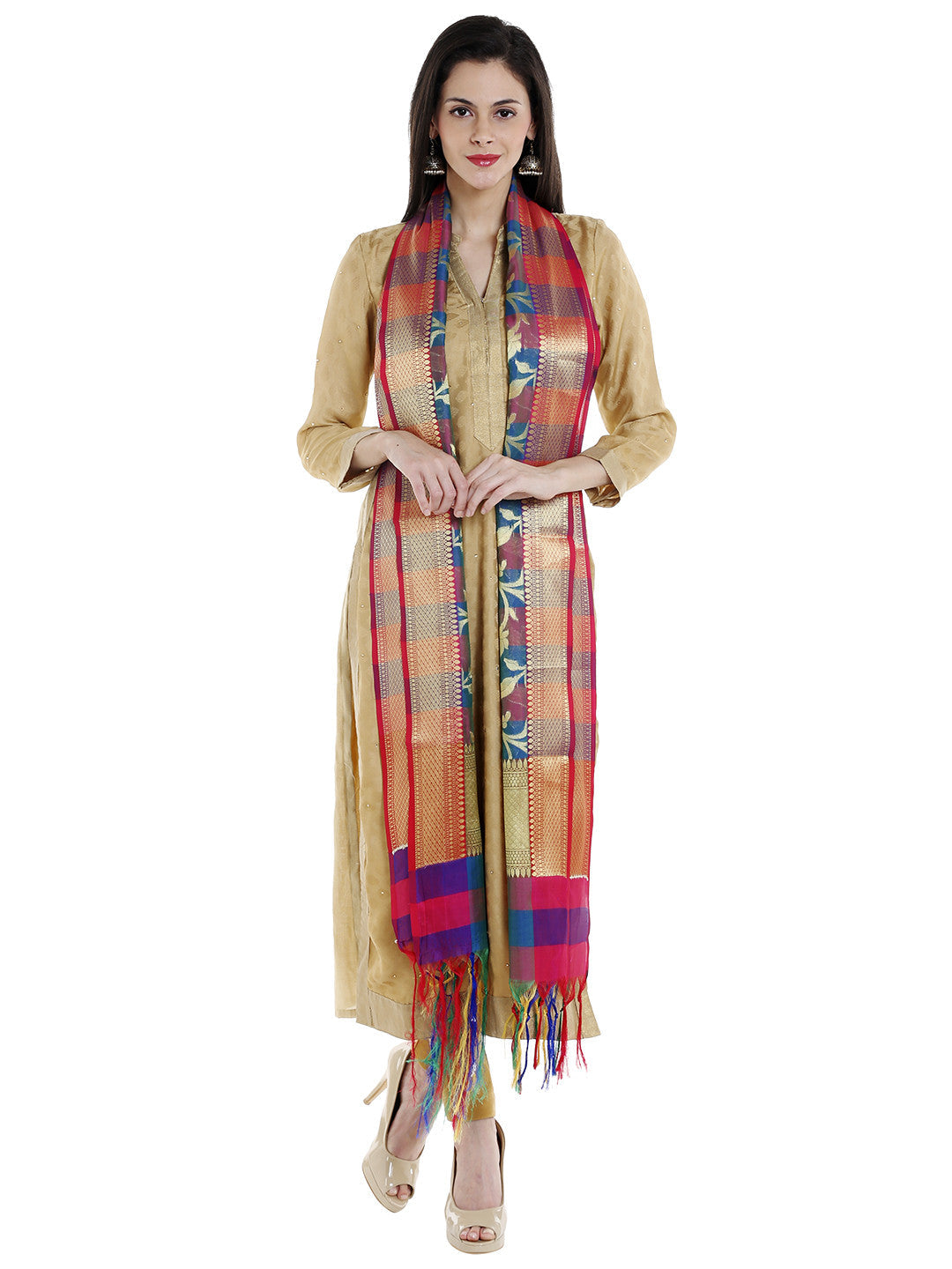 Dupatta Bazaar Woman's Multicoloured Woven Banarasi Silk  Dupatta - Dupatta Bazaar