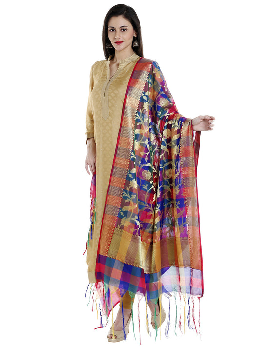 Dupatta Bazaar Woman's Multicoloured Woven Banarasi Silk  Dupatta - Dupatta Bazaar