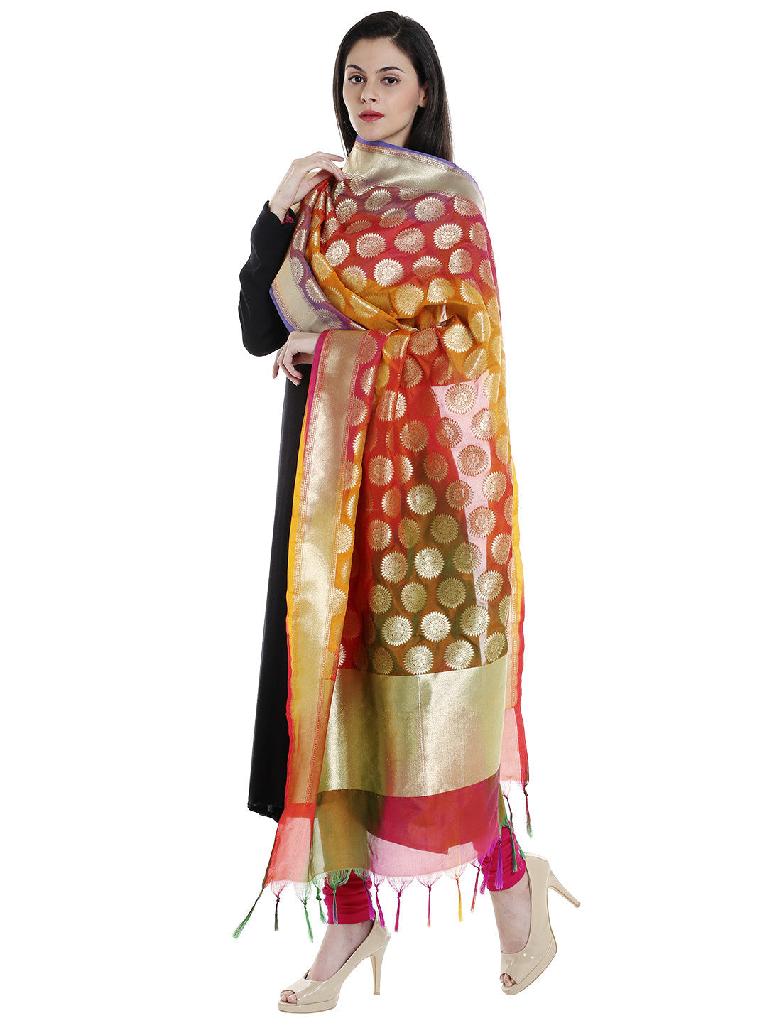 Dupatta Bazaar Woman's Multicoloured Woven Banarasi Silk  Dupatta - Dupatta Bazaar