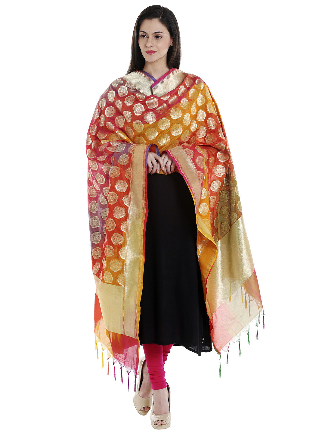 Dupatta Bazaar Woman's Multicoloured Woven Banarasi Silk  Dupatta - Dupatta Bazaar