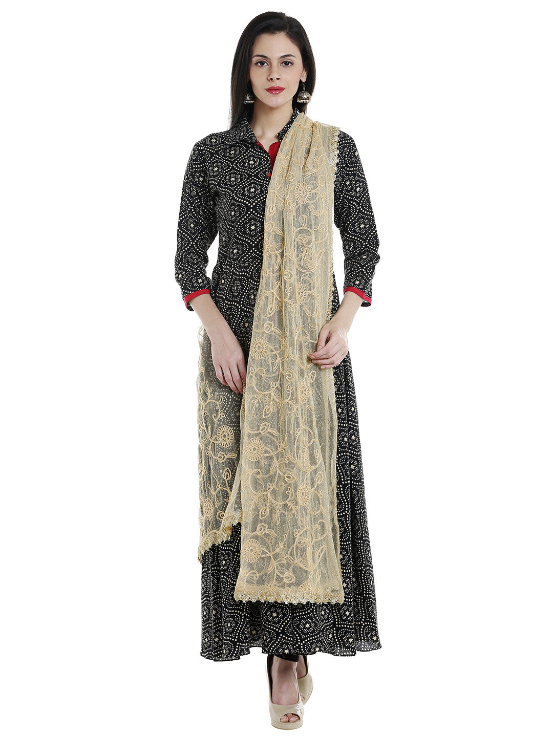 Dupatta Bazaar Women's Embroidered Gold Net Dupatta - Dupatta Bazaar