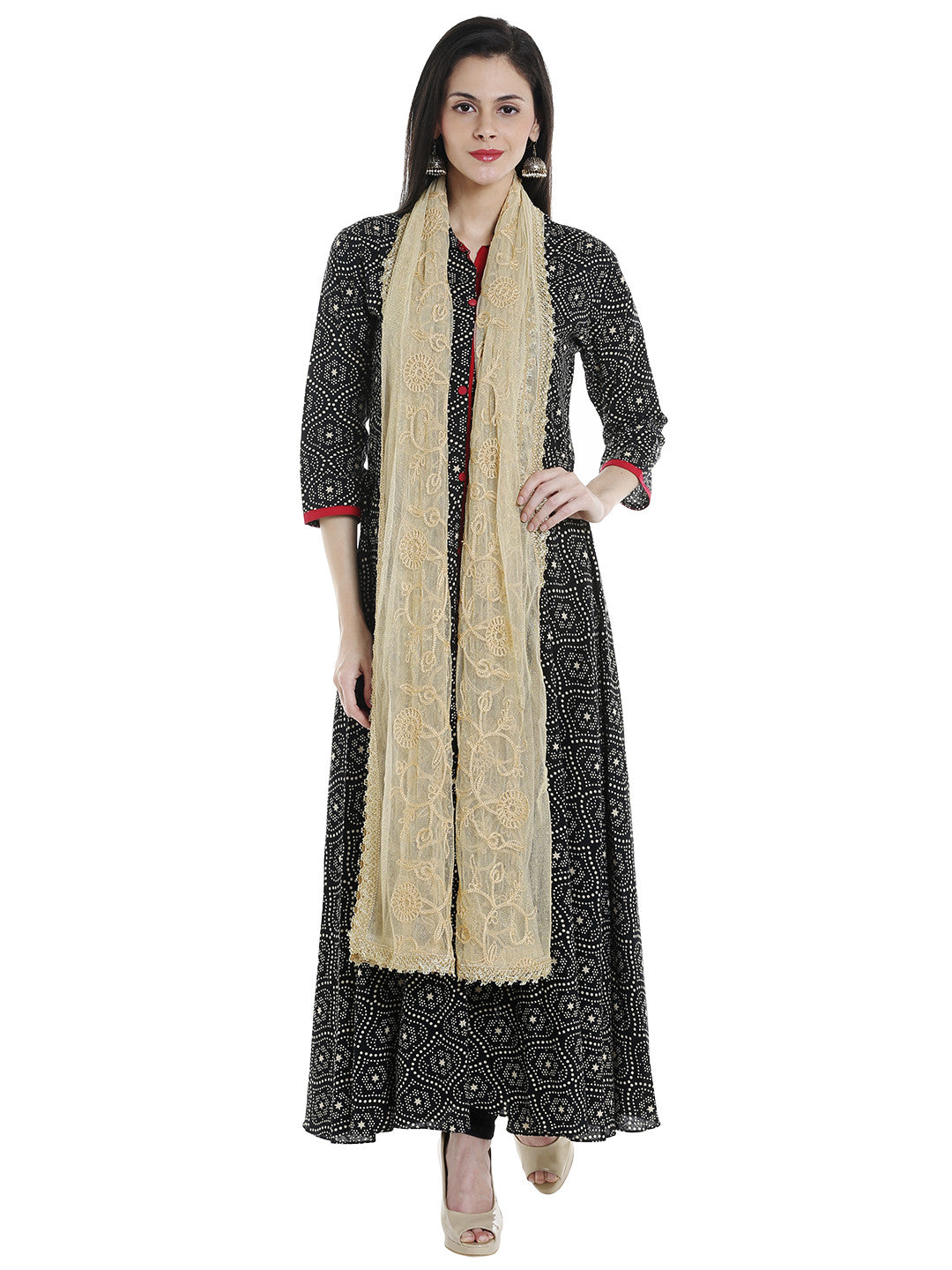 Dupatta Bazaar Women's Embroidered Gold Net Dupatta - Dupatta Bazaar