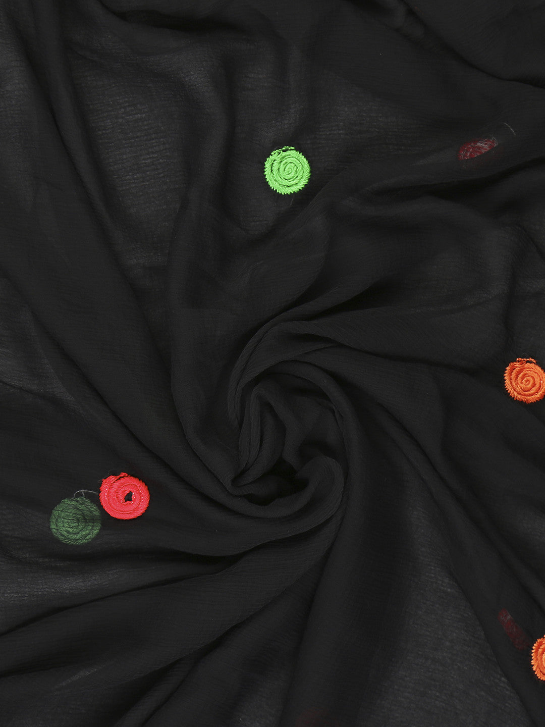 Women's Black Chiffon Dupatta with Multicoloured Embroidery. - Dupatta Bazaar