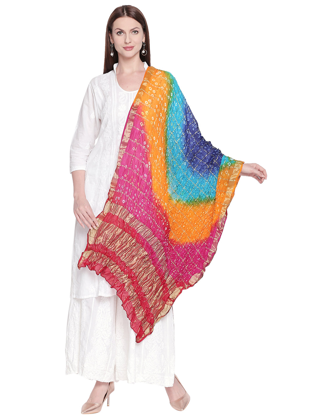 Dupatta Bazaar Woman's Multicoloured Bandhini Silk Dupatta - Dupatta Bazaar