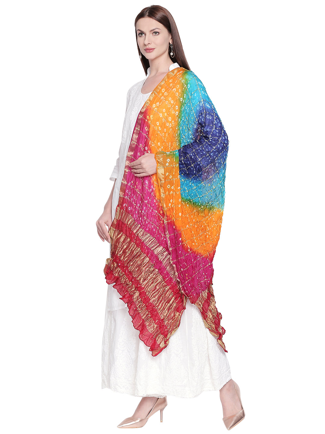 Dupatta Bazaar Woman's Multicoloured Bandhini Silk Dupatta - Dupatta Bazaar