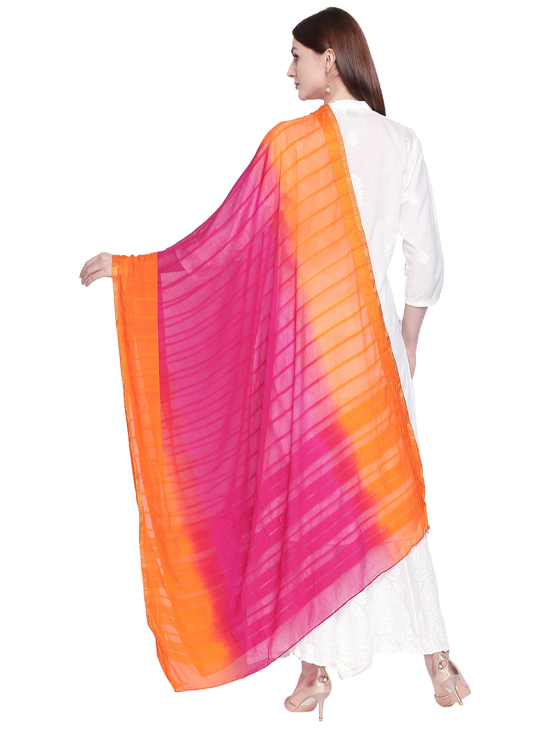 Dupatta Bazaar Woman's Rani Pink & Orange shaded chiffon dupatta - Dupatta Bazaar