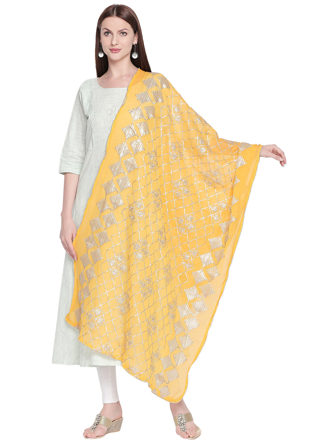 Dupatta Bazaar Woman's Yellow Chiffon Dupatta with Gotta Work - Dupatta Bazaar