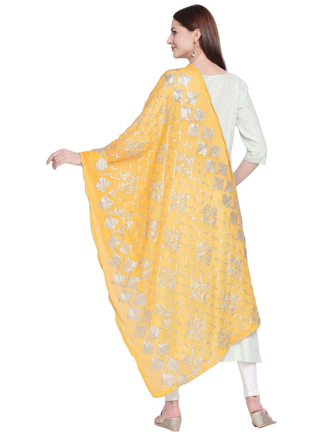 Dupatta Bazaar Woman's Yellow Chiffon Dupatta with Gotta Work - Dupatta Bazaar