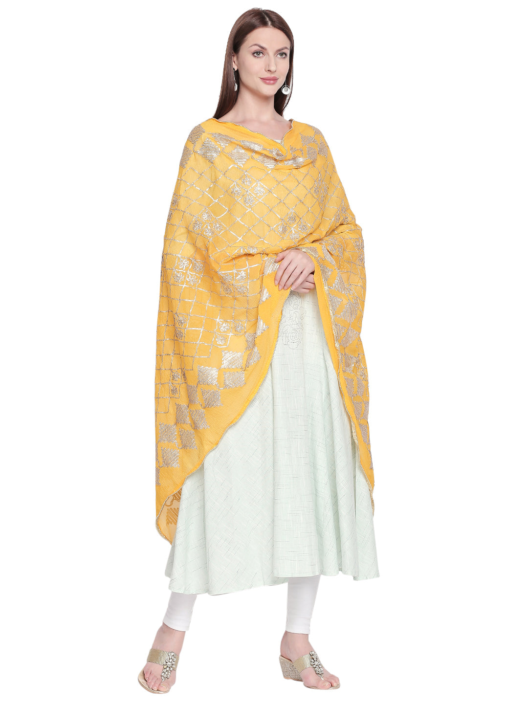Dupatta Bazaar Woman's Yellow Chiffon Dupatta with Gotta Work - Dupatta Bazaar