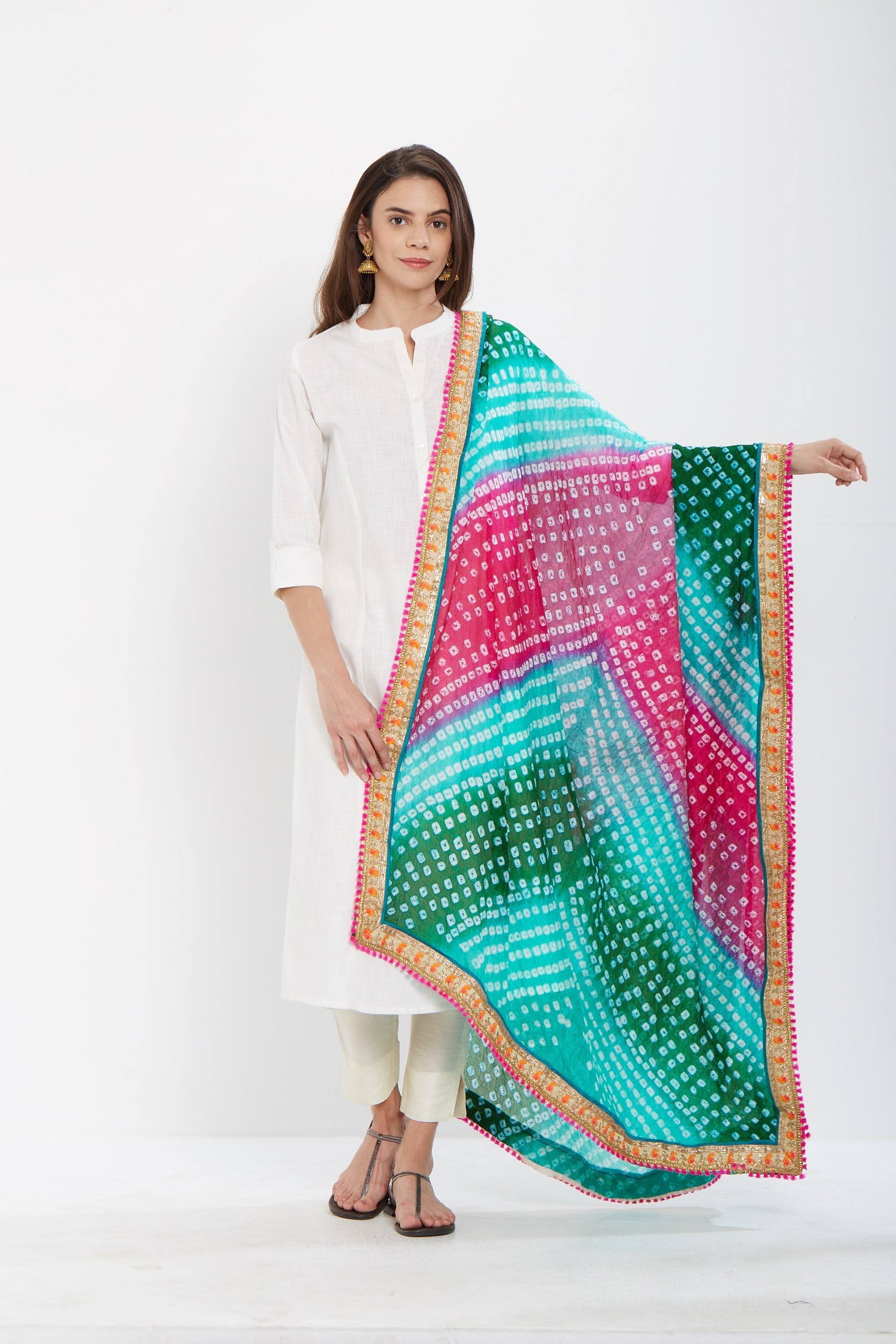 Dupatta Bazaar Woman's Multicoloured Bandhini Silk Dupatta - Dupatta Bazaar