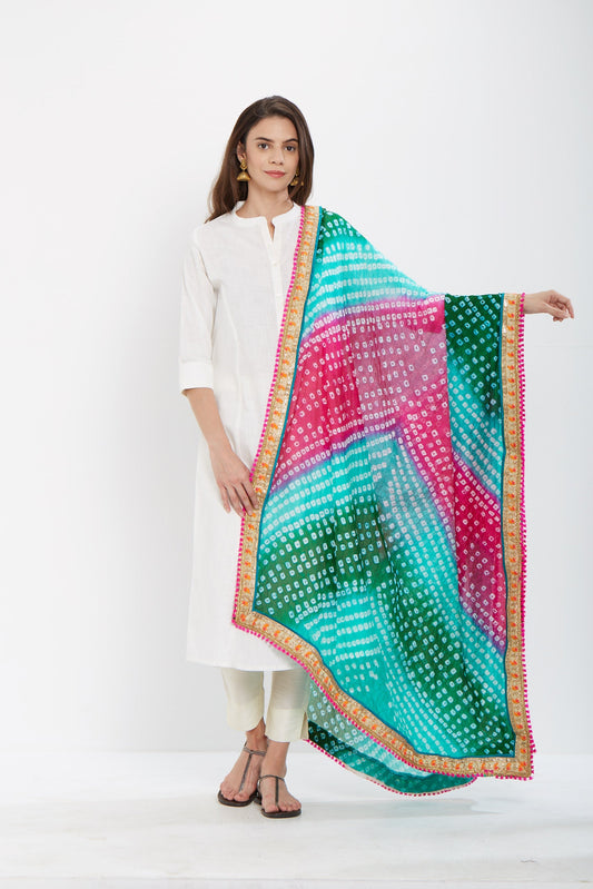 Dupatta Bazaar Woman's Multicoloured Bandhini Silk Dupatta - Dupatta Bazaar