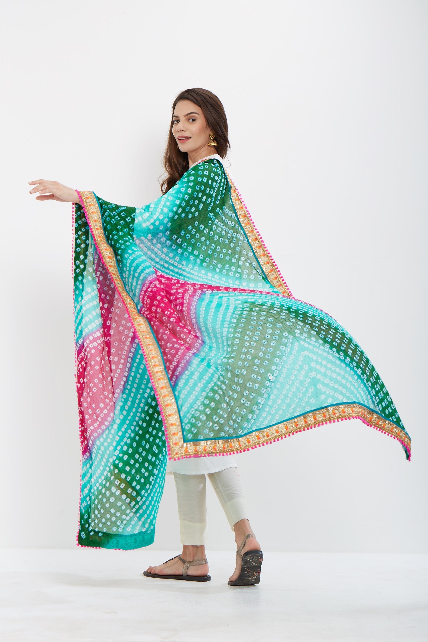 Dupatta Bazaar Woman's Multicoloured Bandhini Silk Dupatta - Dupatta Bazaar