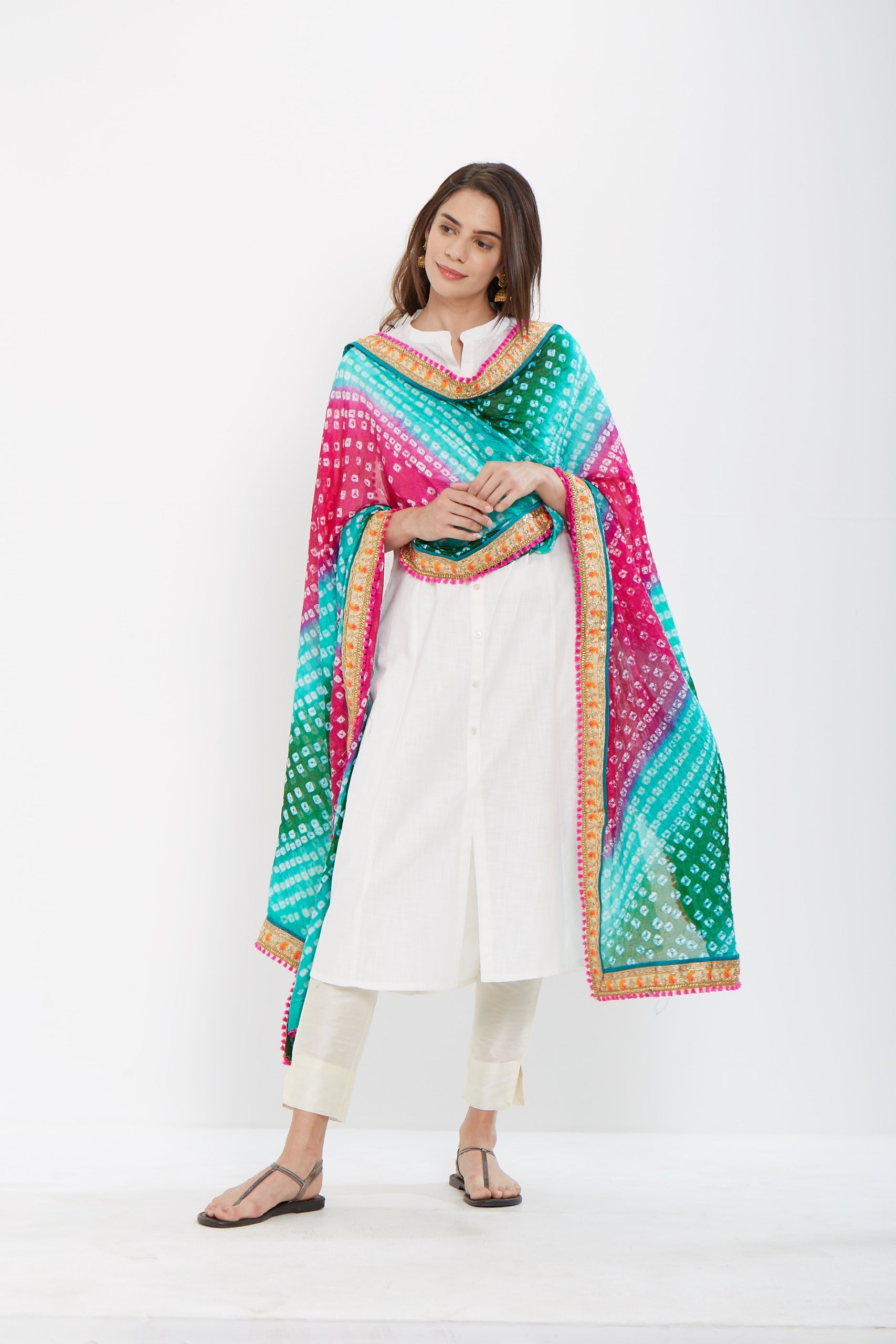 Dupatta Bazaar Woman's Multicoloured Bandhini Silk Dupatta - Dupatta Bazaar