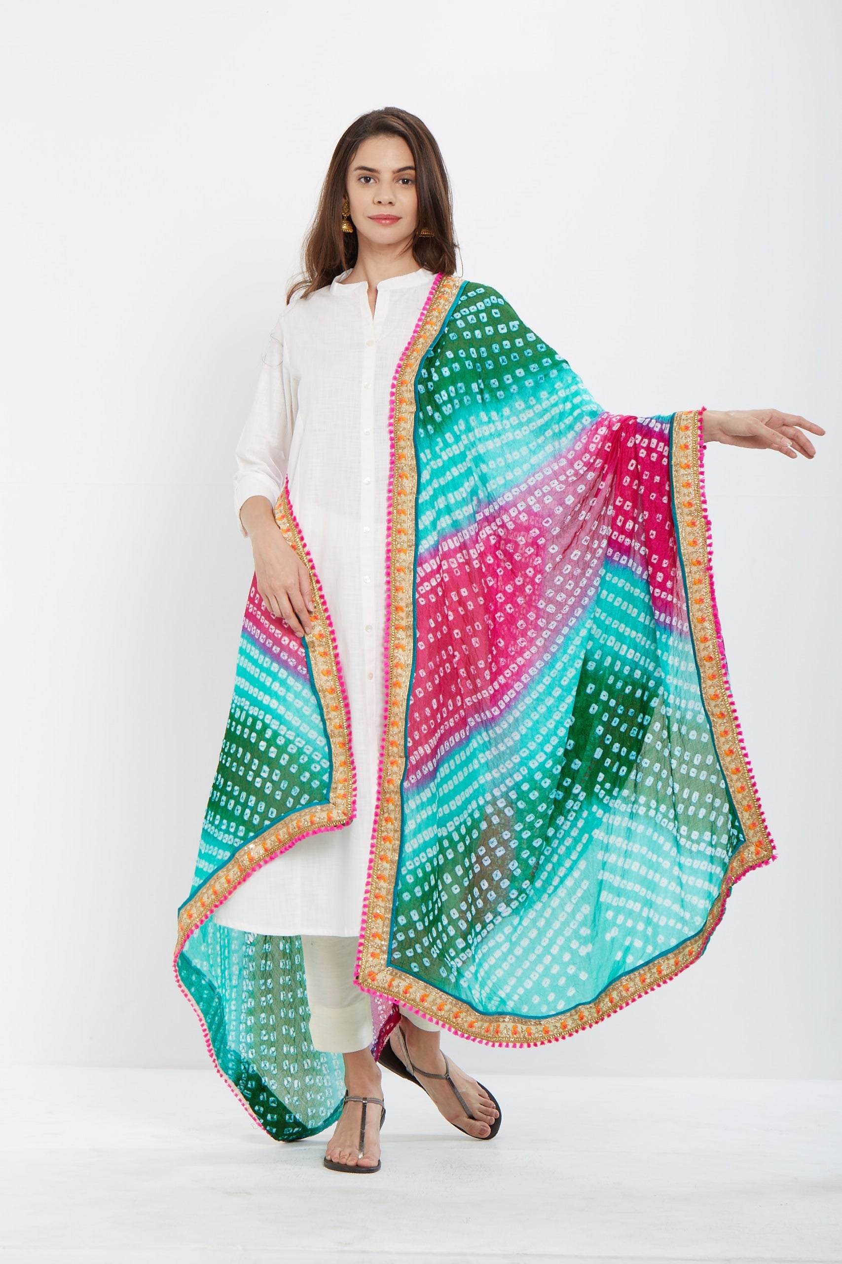 Dupatta Bazaar Woman's Multicoloured Bandhini Silk Dupatta - Dupatta Bazaar