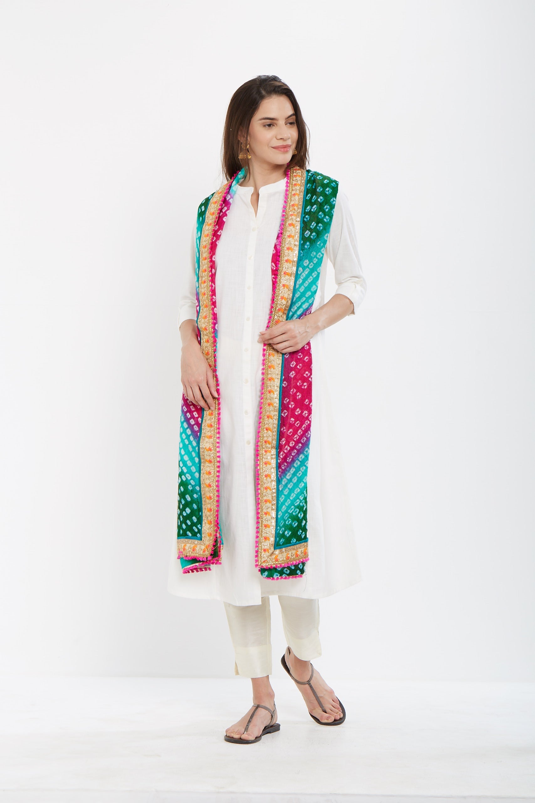 Dupatta Bazaar Woman's Multicoloured Bandhini Silk Dupatta - Dupatta Bazaar