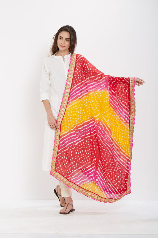 Dupatta Bazaar Woman's Multicoloured Bandhini Silk Dupatta - Dupatta Bazaar