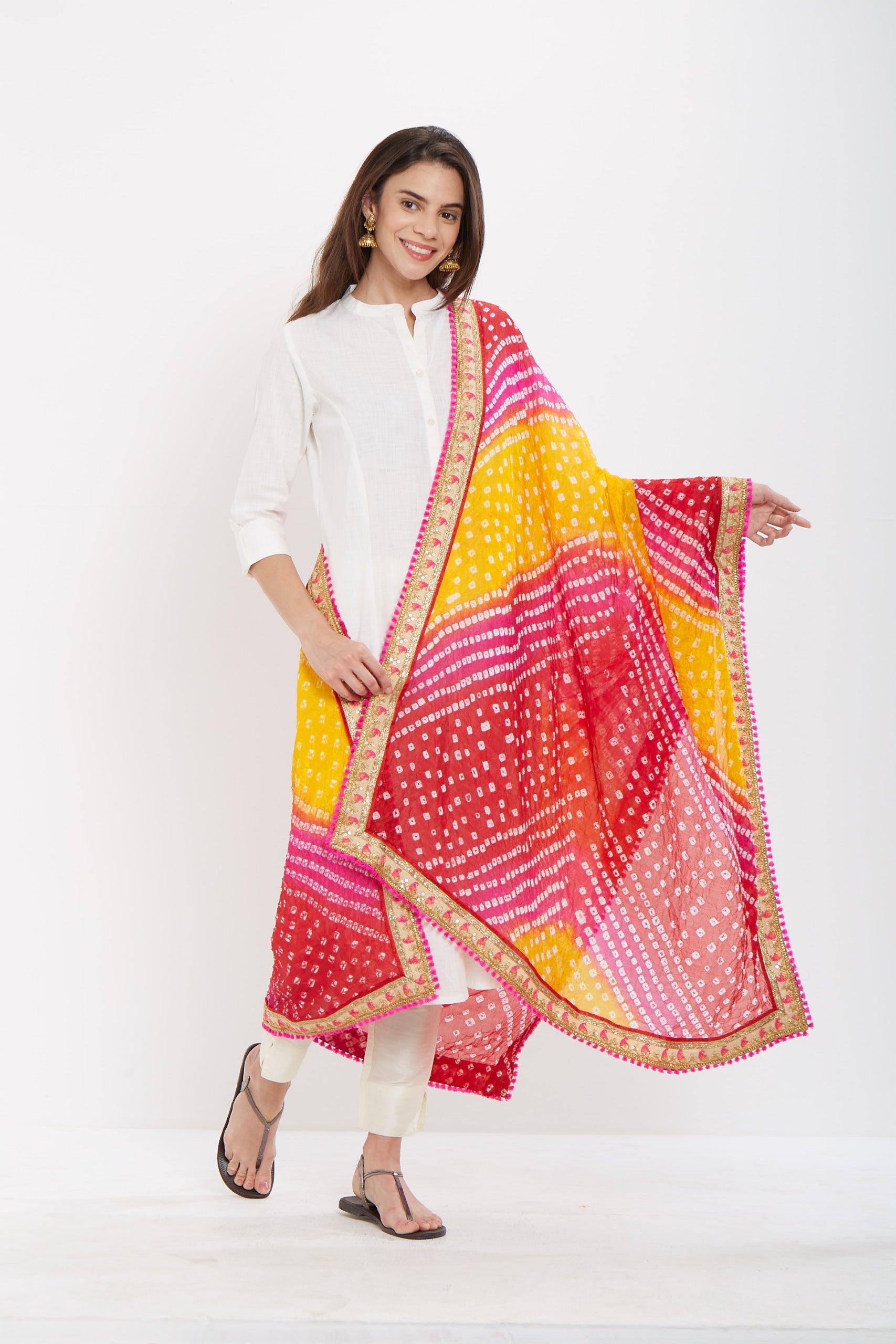 Dupatta Bazaar Woman's Multicoloured Bandhini Silk Dupatta - Dupatta Bazaar