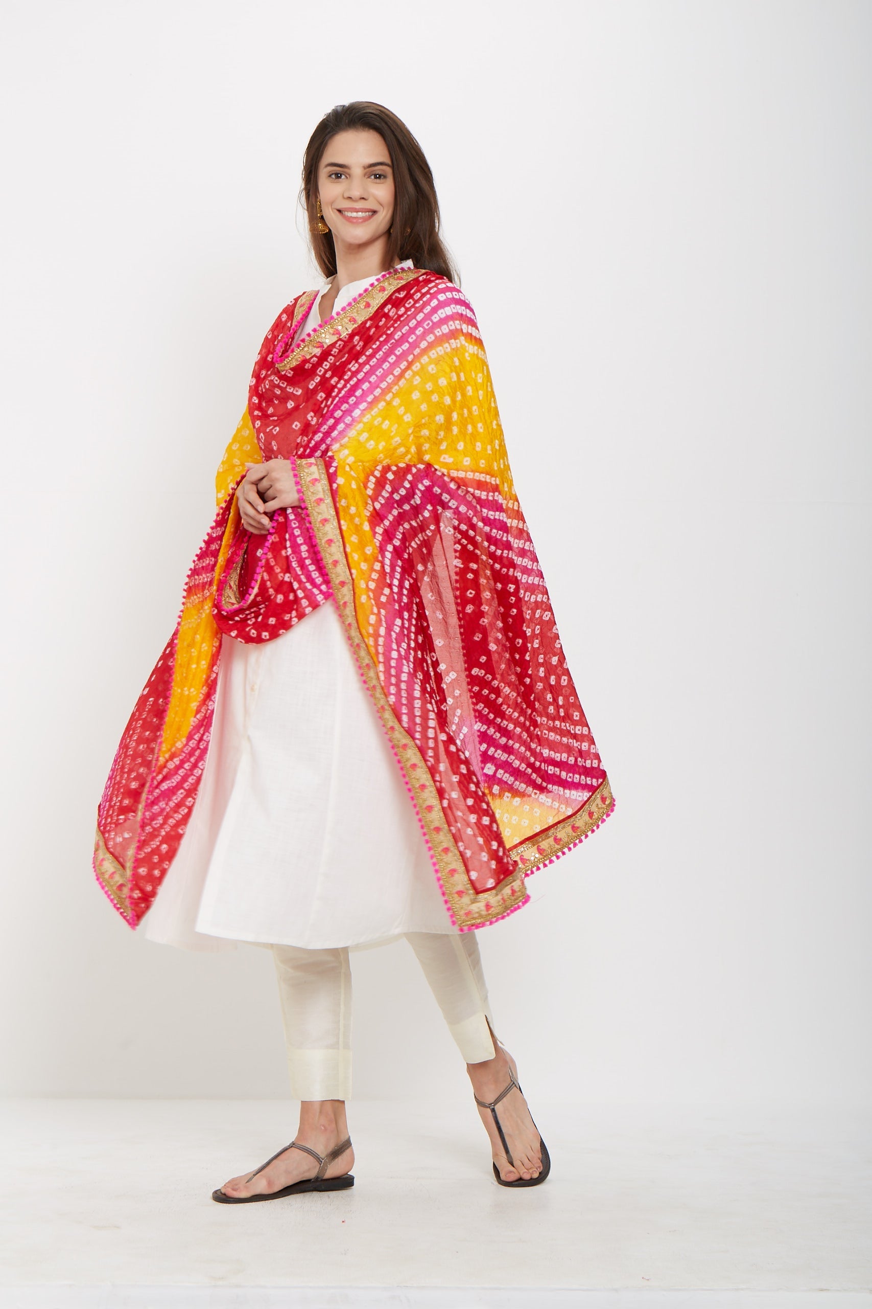 Dupatta Bazaar Woman's Multicoloured Bandhini Silk Dupatta - Dupatta Bazaar