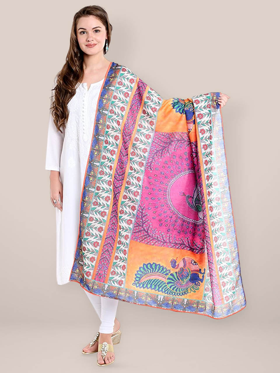 Multicoloured Digitally Printed Cotton Satin Dupatta freeshipping - Dupatta Bazaar