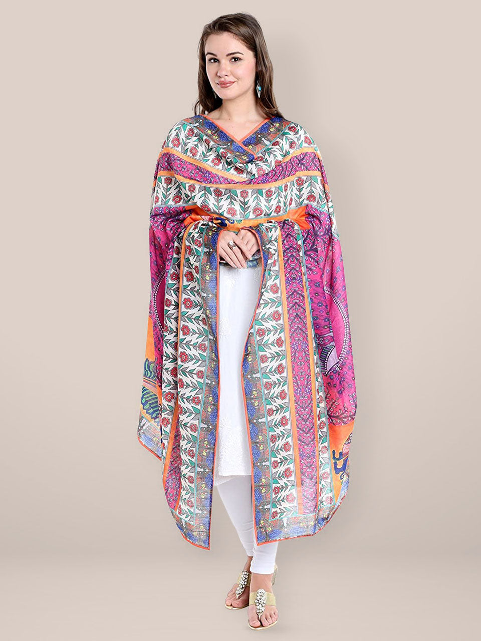 Multicoloured Digitally Printed Cotton Satin Dupatta freeshipping - Dupatta Bazaar