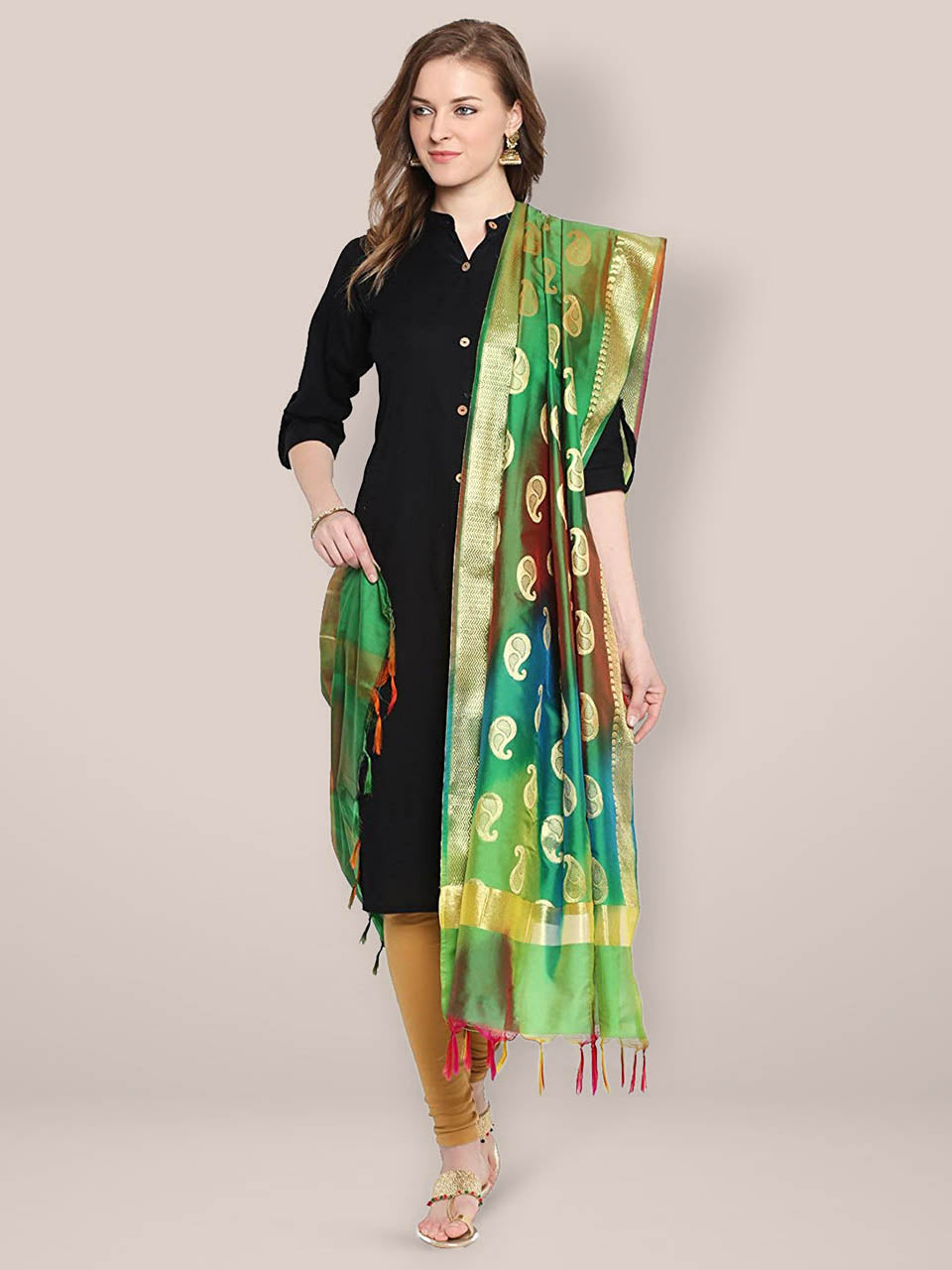Green & Gold Shaded Banarasi Silk Dupatta freeshipping - Dupatta Bazaar
