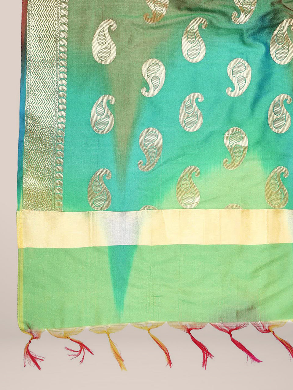 Green & Gold Shaded Banarasi Silk Dupatta freeshipping - Dupatta Bazaar