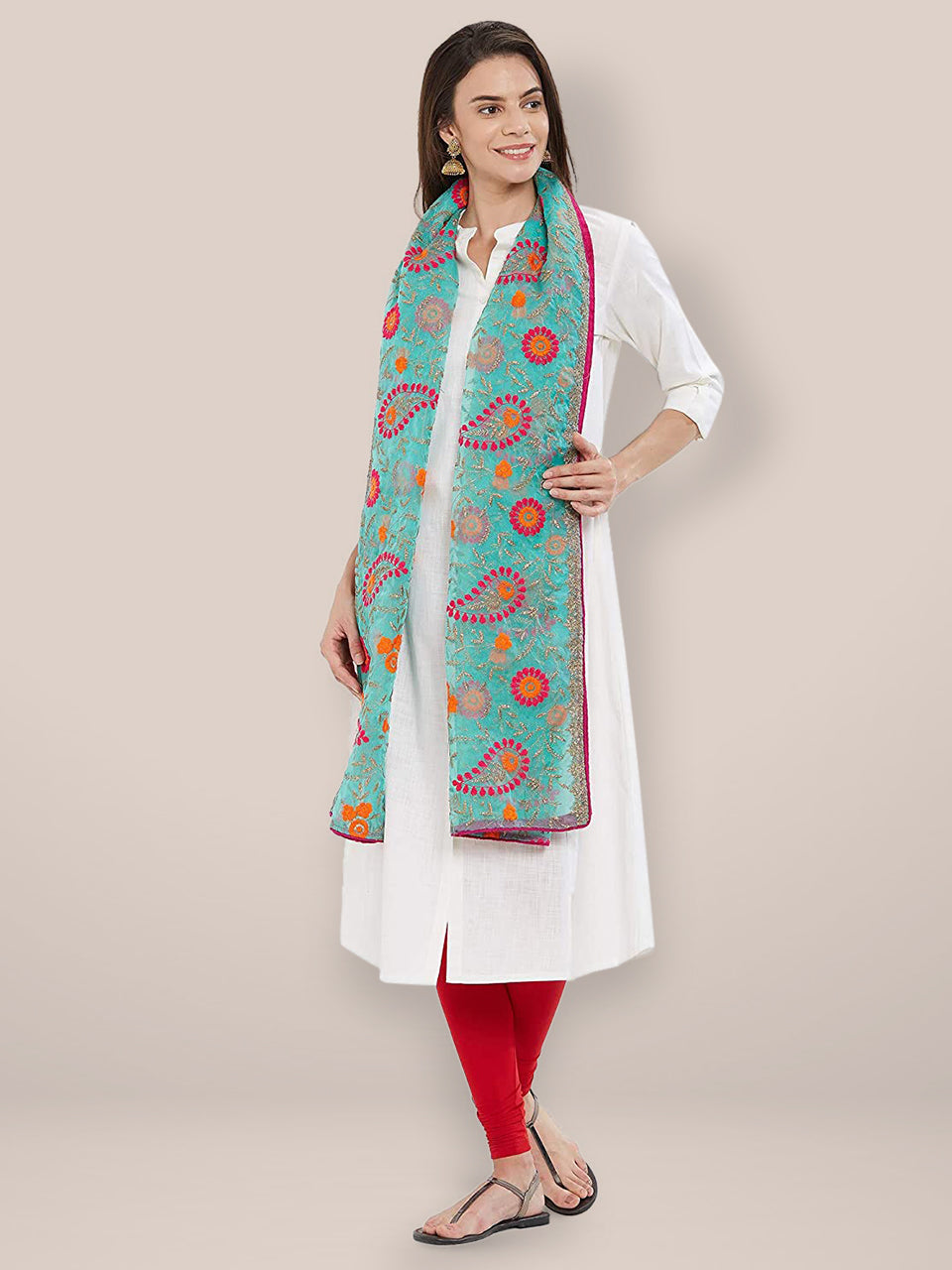Multicoloured Paisley  Embroidered Organza Dupatta freeshipping - Dupatta Bazaar