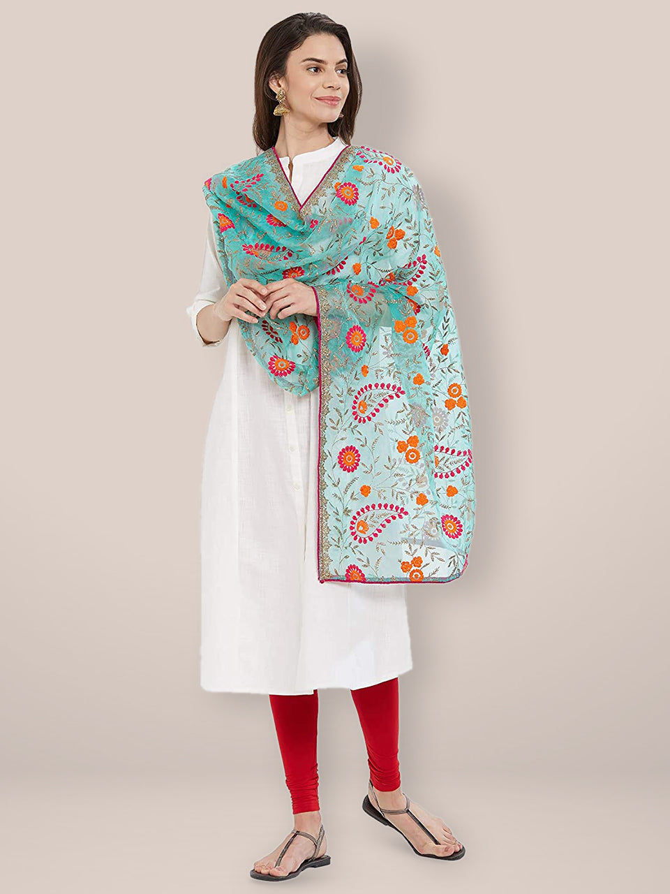 Multicoloured Paisley  Embroidered Organza Dupatta freeshipping - Dupatta Bazaar