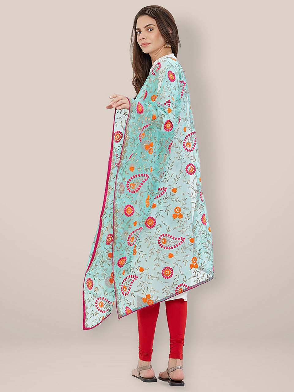 Multicoloured Paisley  Embroidered Organza Dupatta freeshipping - Dupatta Bazaar