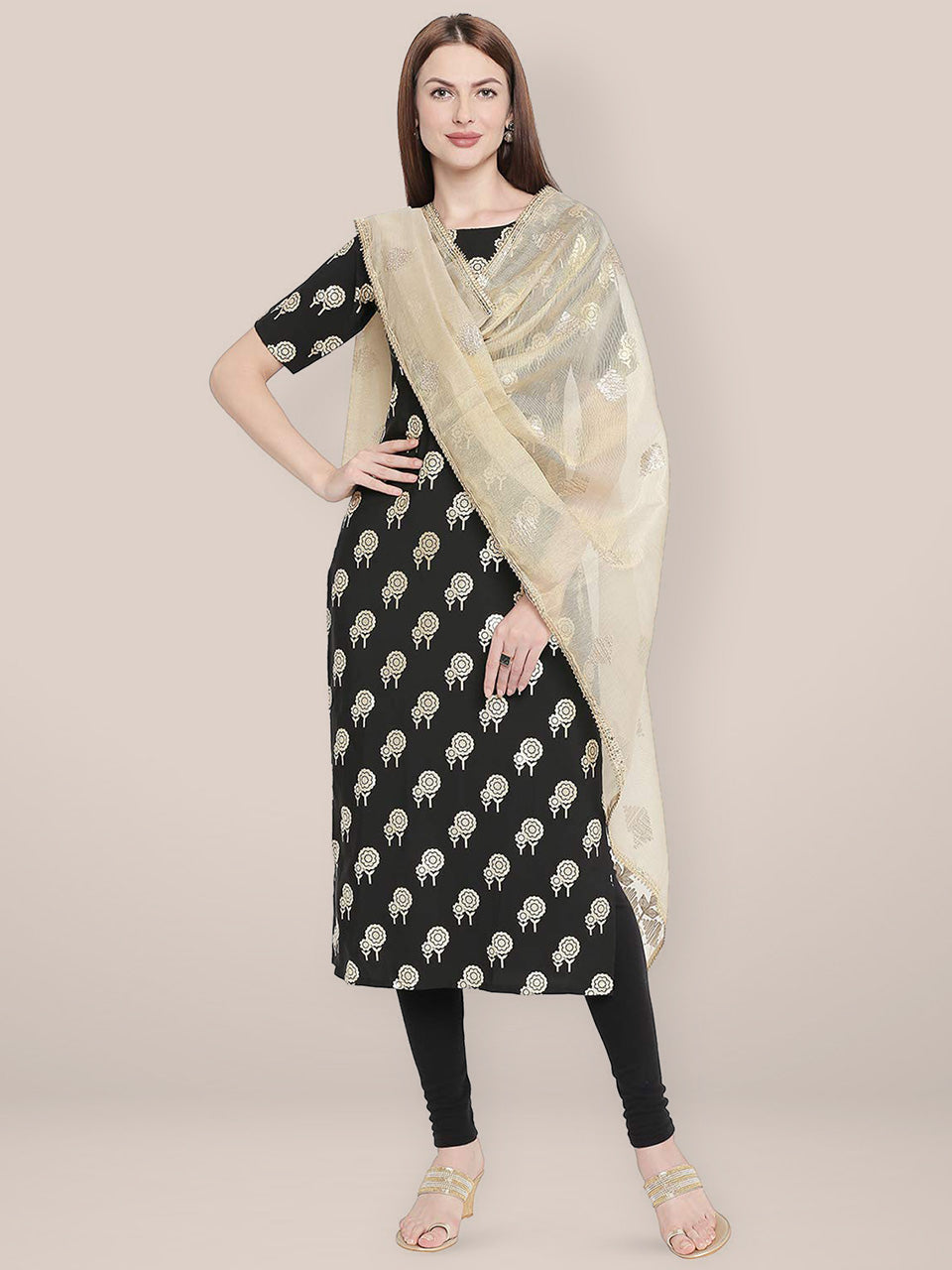 Gold Cotton Silk dupatta with Gotta Patti Work. freeshipping - Dupatta Bazaar