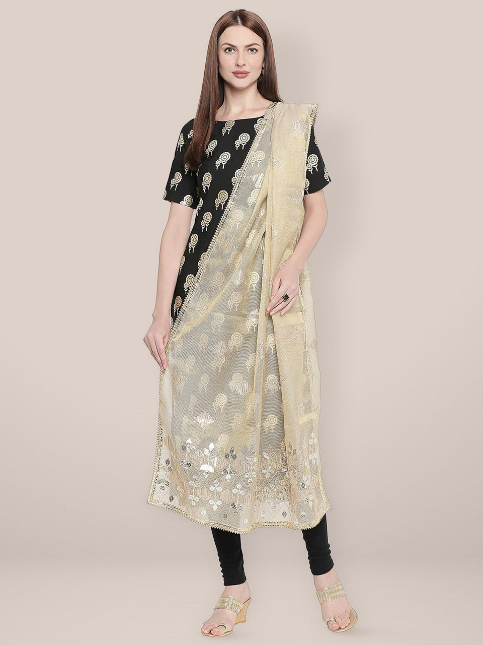 Gold Cotton Silk dupatta with Gotta Patti Work. freeshipping - Dupatta Bazaar