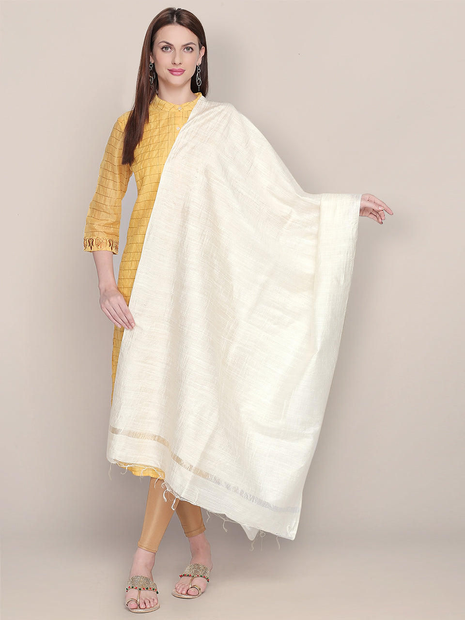 Cream Cotton Silk Plain Dupatta. freeshipping - Dupatta Bazaar