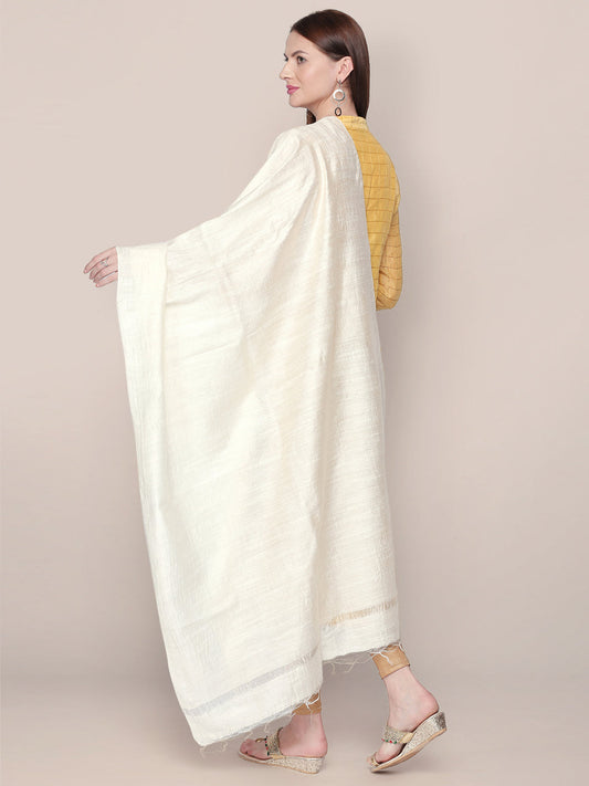 Cream Cotton Silk Plain Dupatta. freeshipping - Dupatta Bazaar