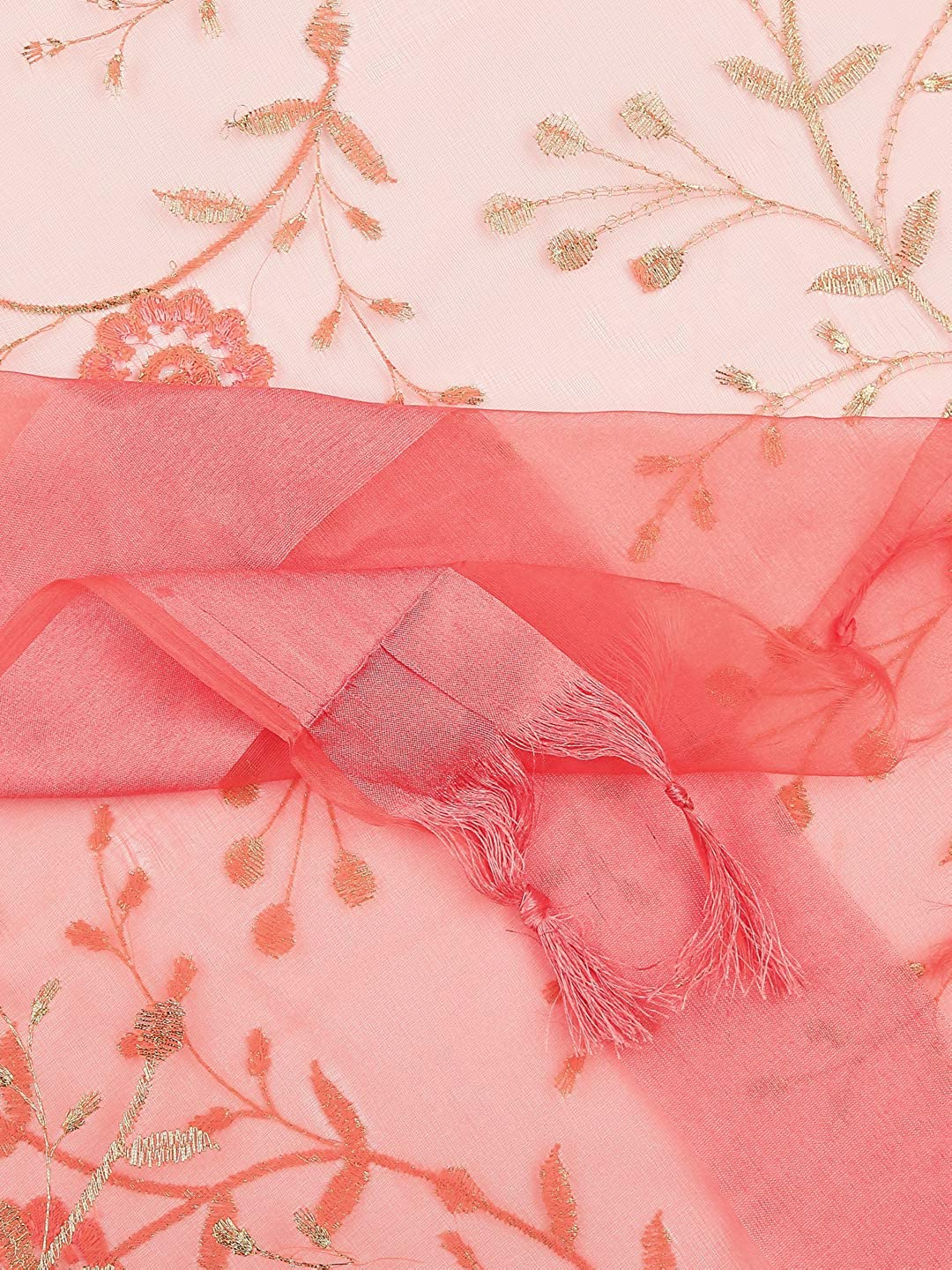 Embroidered Peach Organza Dupatta freeshipping - Dupatta Bazaar