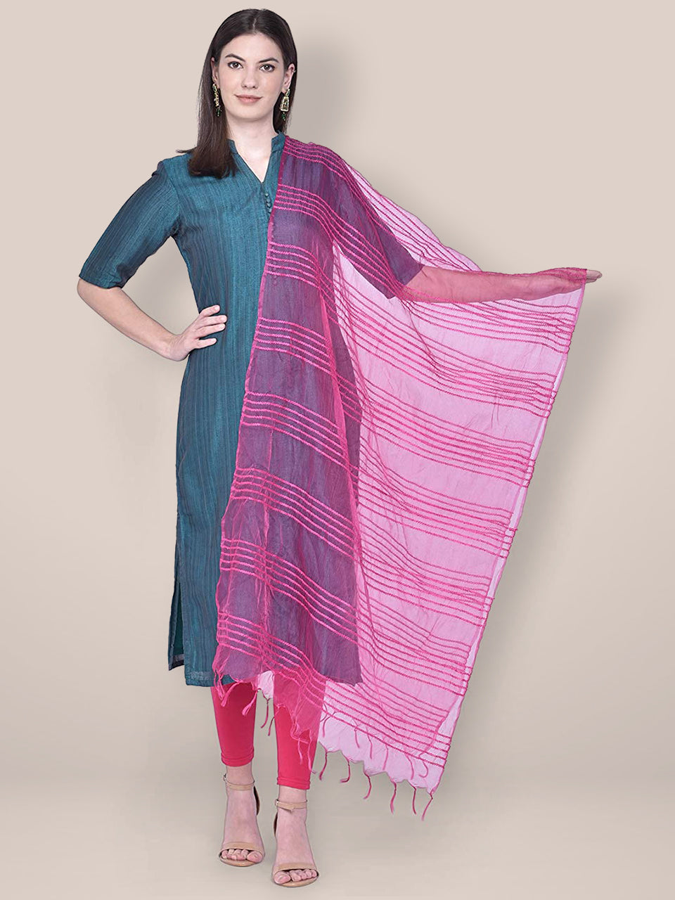 Woven Pink Organza Dupatta freeshipping - Dupatta Bazaar