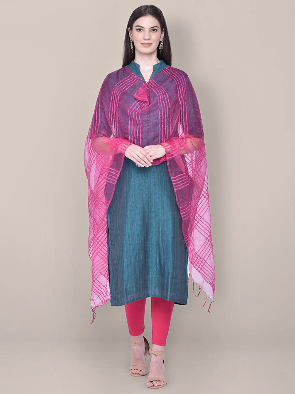 Woven Pink Organza Dupatta freeshipping - Dupatta Bazaar