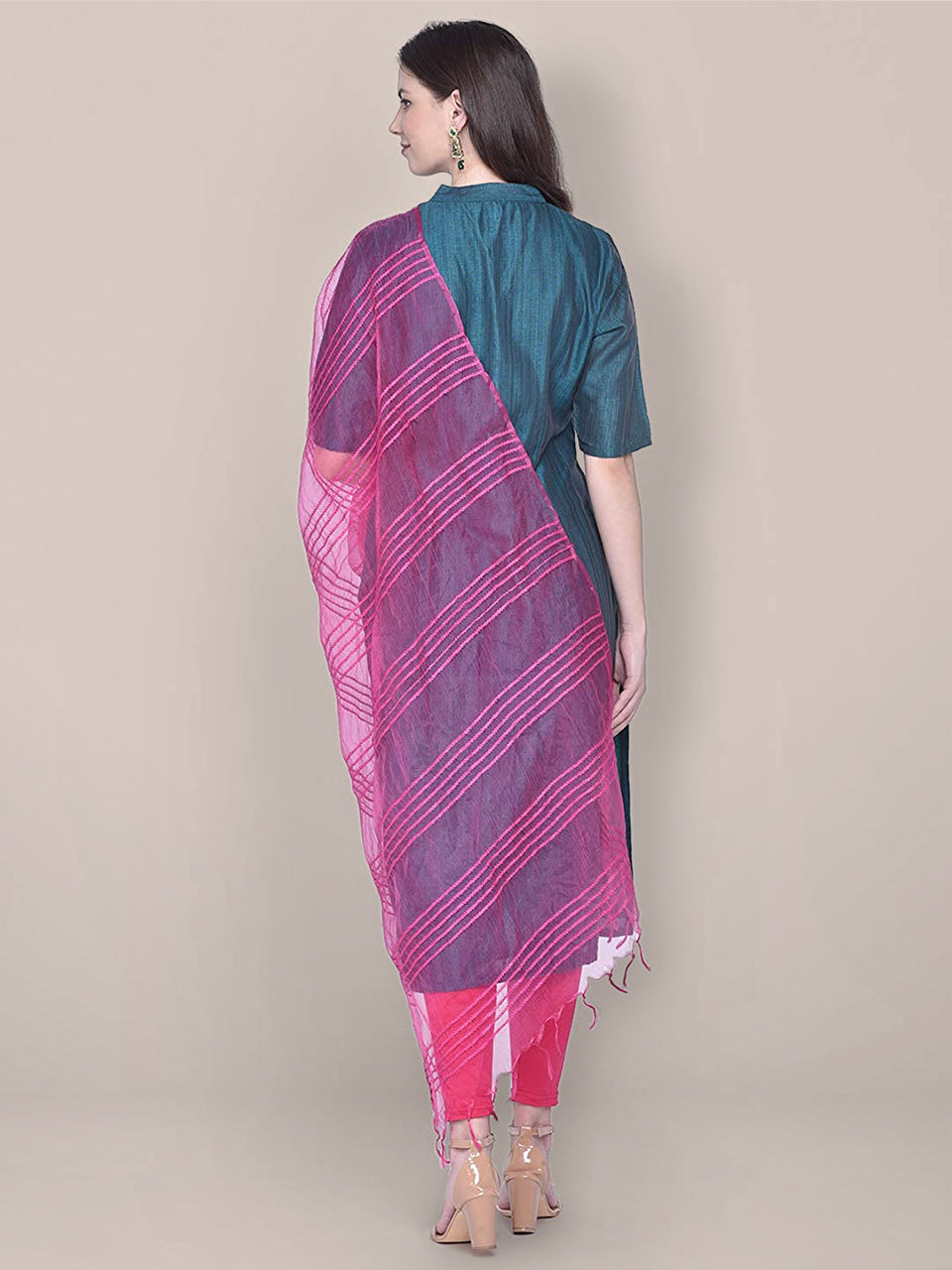 Woven Pink Organza Dupatta freeshipping - Dupatta Bazaar