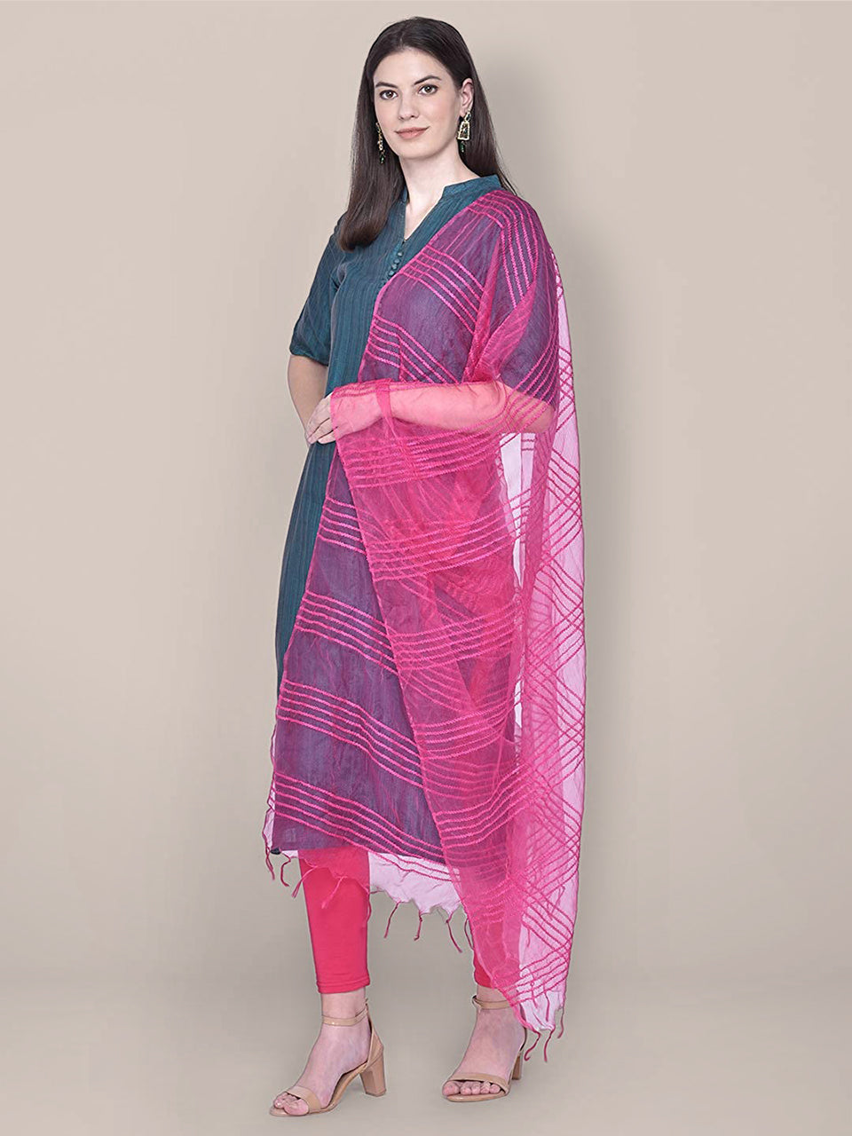 Woven Pink Organza Dupatta freeshipping - Dupatta Bazaar